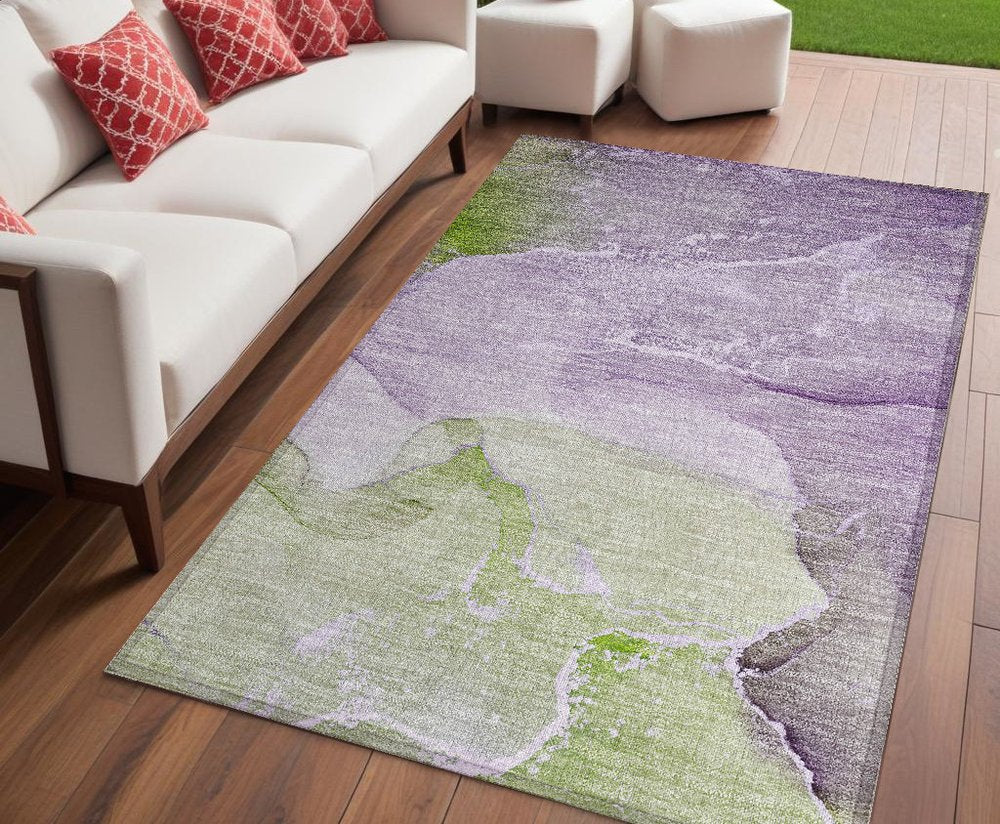 2' X 3' Purple Abstract Washable Non Skid Indoor Outdoor Area Rug