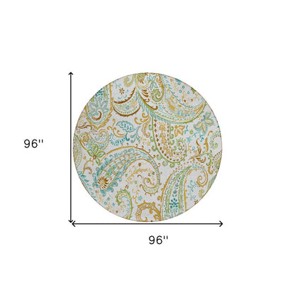 5' X 8' Ivory and Gold Paisley Washable Non Skid Indoor Outdoor Area Rug