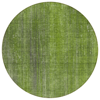 8' Round Green Round Striped Washable Non Skid Indoor Outdoor Area Rug
