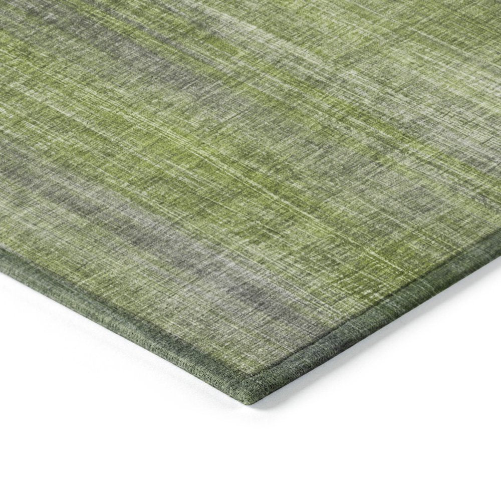 8' Round Green Round Striped Washable Non Skid Indoor Outdoor Area Rug
