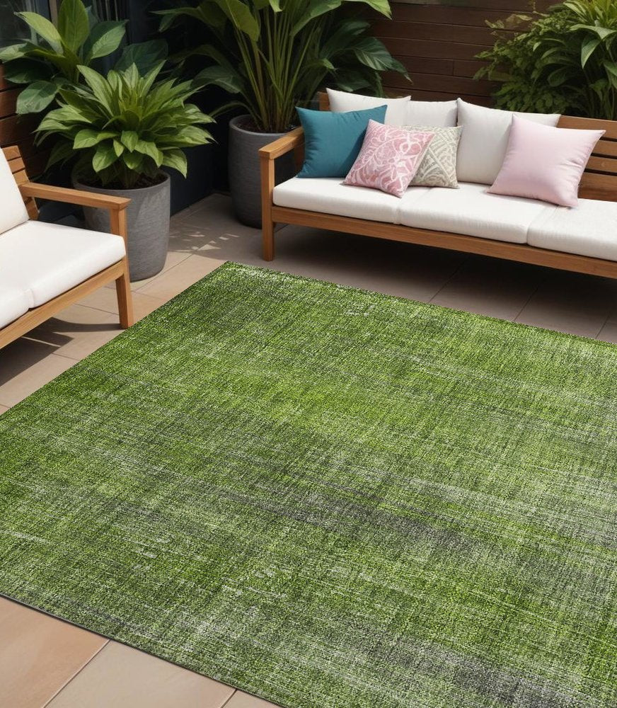 8' Round Green Round Striped Washable Non Skid Indoor Outdoor Area Rug