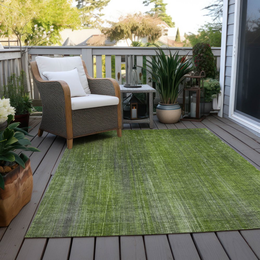 8' Round Green Round Striped Washable Non Skid Indoor Outdoor Area Rug