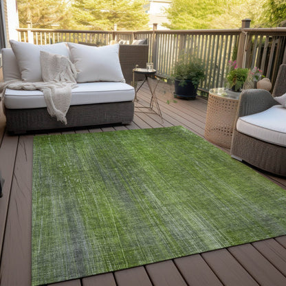 8' Round Green Round Striped Washable Non Skid Indoor Outdoor Area Rug