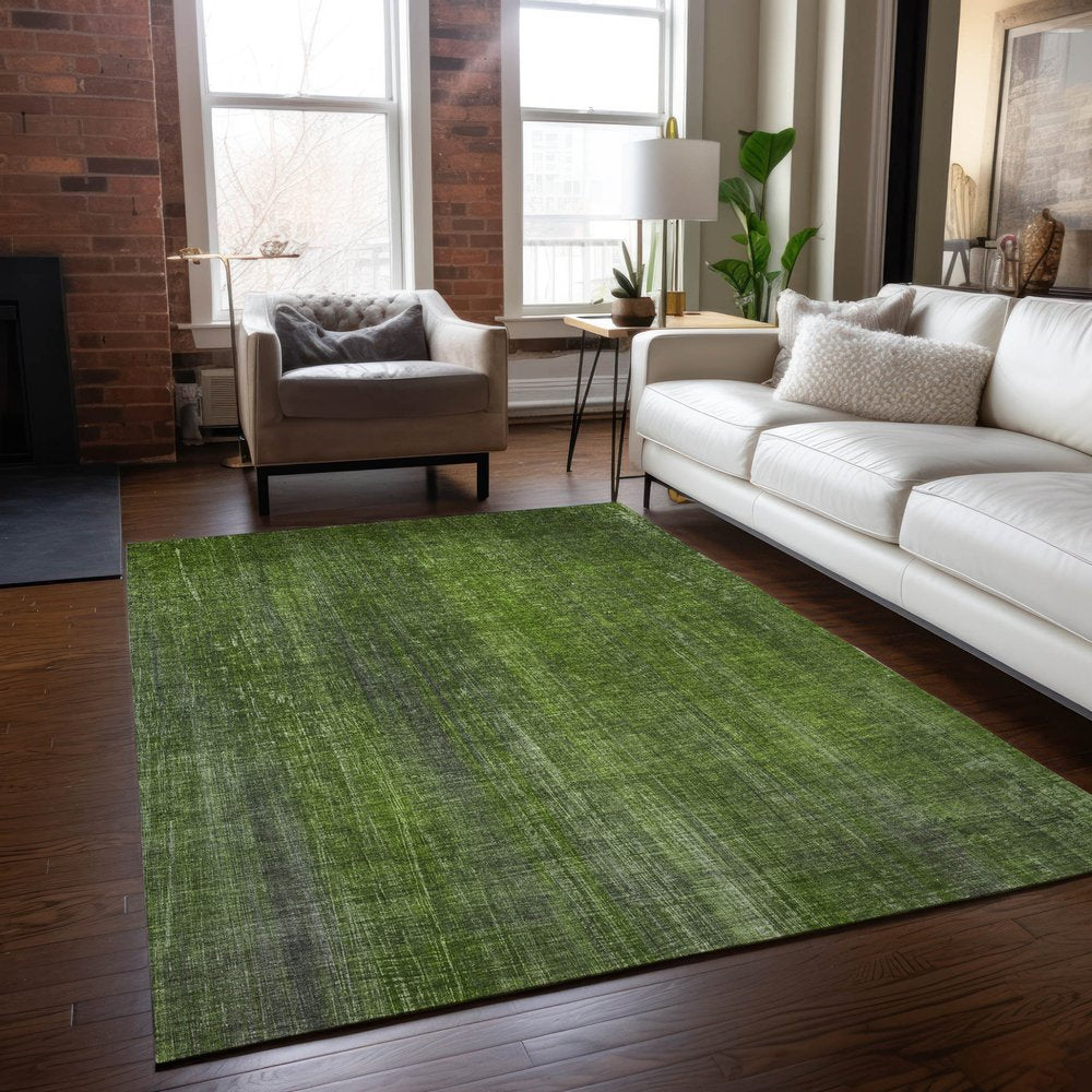 8' Round Green Round Striped Washable Non Skid Indoor Outdoor Area Rug
