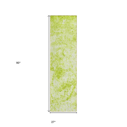 8' Runner Lime Green Abstract Washable Non Skid Indoor Outdoor Runner Rug