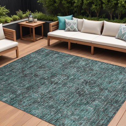 10' X 14' Turquoise Oriental Washable Non Skid Indoor Outdoor Area Rug