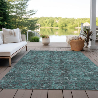 10' X 14' Turquoise Oriental Washable Non Skid Indoor Outdoor Area Rug