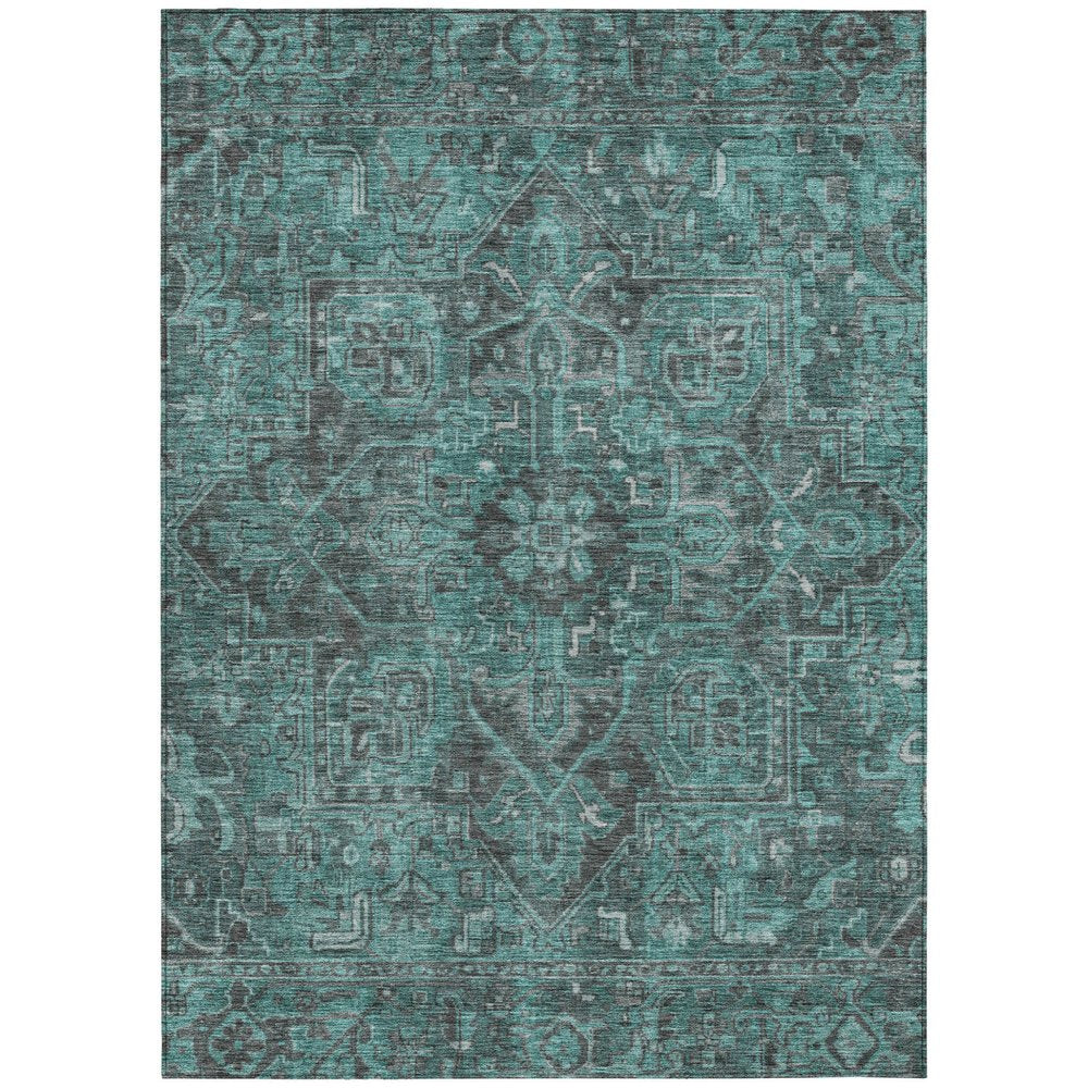 10' X 14' Turquoise Oriental Washable Non Skid Indoor Outdoor Area Rug