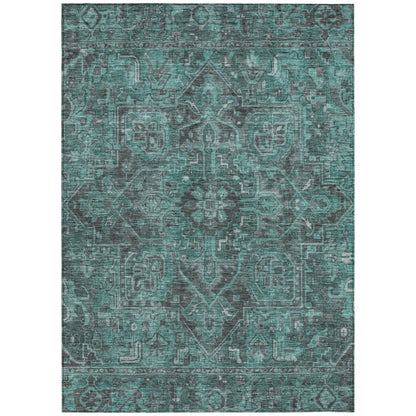 10' X 14' Turquoise Oriental Washable Non Skid Indoor Outdoor Area Rug