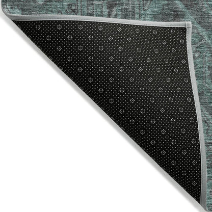 10' X 14' Turquoise Oriental Washable Non Skid Indoor Outdoor Area Rug