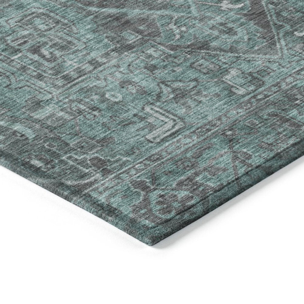 10' X 14' Turquoise Oriental Washable Non Skid Indoor Outdoor Area Rug