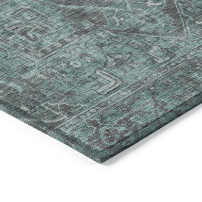 10' X 14' Turquoise Oriental Washable Non Skid Indoor Outdoor Area Rug