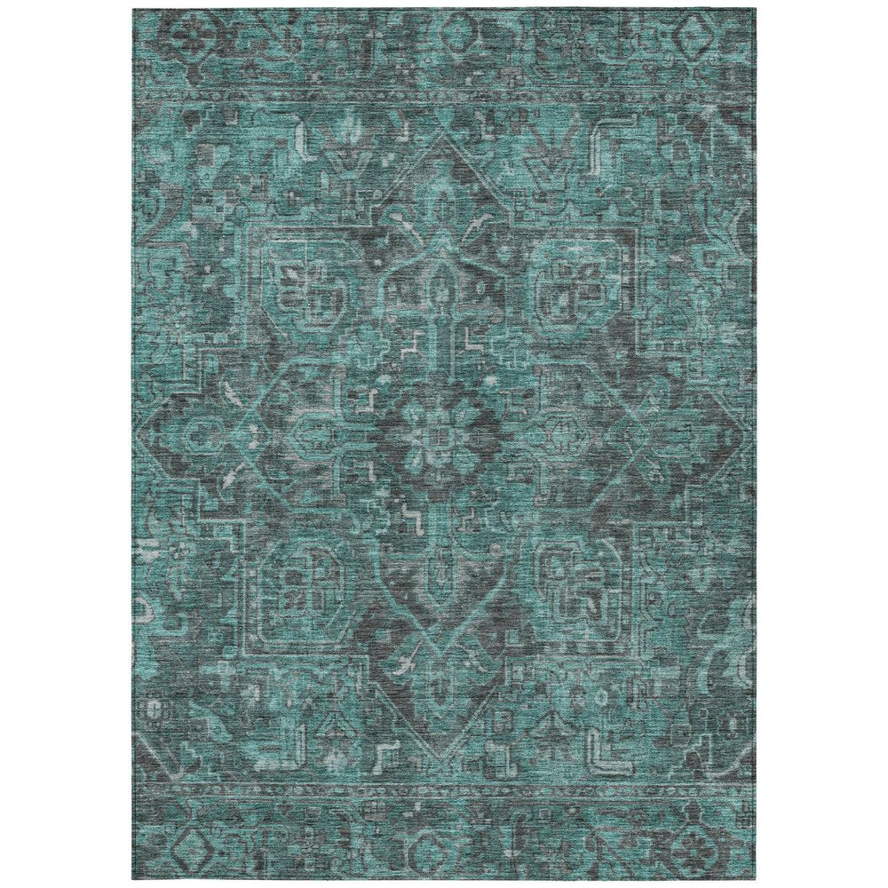 10' X 14' Turquoise Oriental Washable Non Skid Indoor Outdoor Area Rug