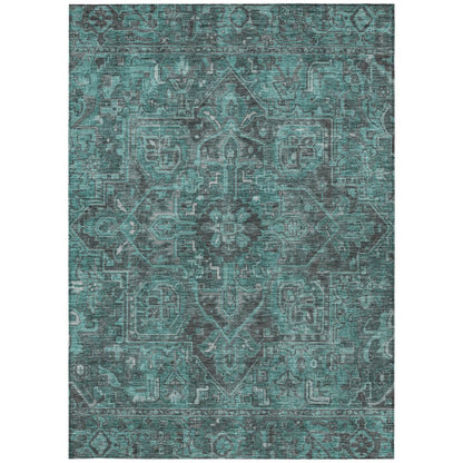 10' X 14' Turquoise Oriental Washable Non Skid Indoor Outdoor Area Rug