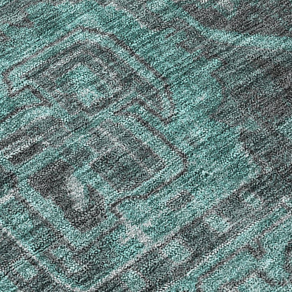 10' X 14' Turquoise Oriental Washable Non Skid Indoor Outdoor Area Rug