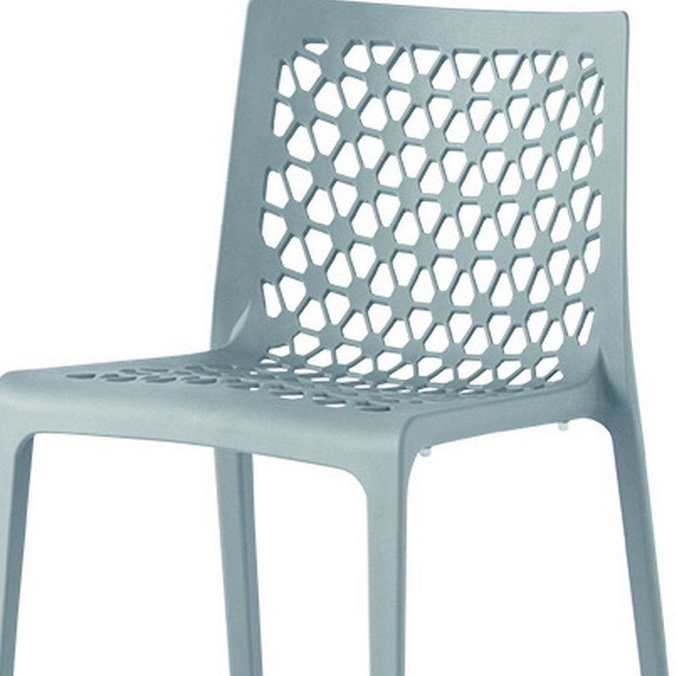 Set of Two Baby Blue Heavy Duty Plastic Outdoor Stacking Dining Chairs