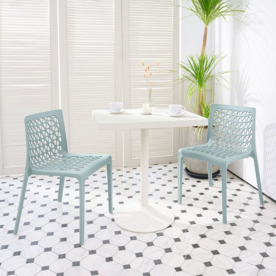 Set of Two Baby Blue Heavy Duty Plastic Outdoor Stacking Dining Chairs