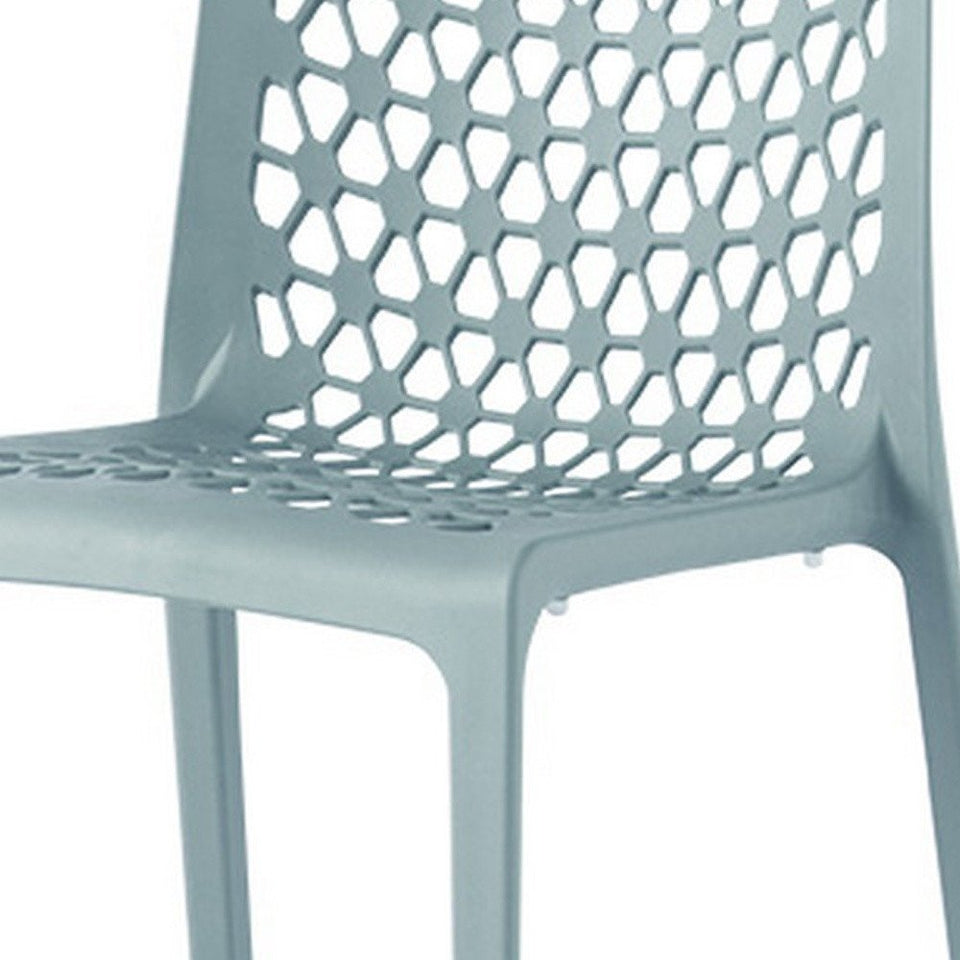 Set of Two Baby Blue Heavy Duty Plastic Outdoor Stacking Dining Chairs