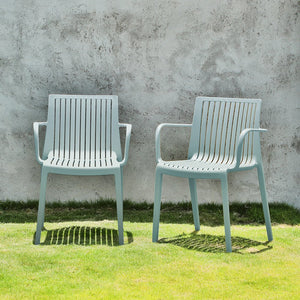 Set of Two Baby Blue Heavy Duty Plastic Outdoor Stacking Arm Chairs