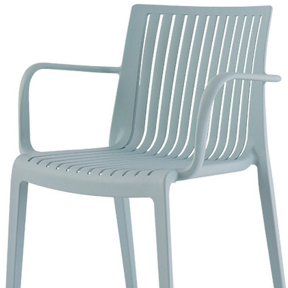 Set of Two Baby Blue Heavy Duty Plastic Outdoor Stacking Arm Chairs