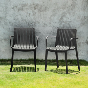 Set of Two Black Heavy Duty Plastic Outdoor Stacking Arm Chairs