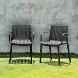Set of Two Black Heavy Duty Plastic Outdoor Stacking Arm Chairs
