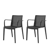 Set of Two Black Heavy Duty Plastic Outdoor Stacking Arm Chairs