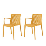 Set of Two Yellow Heavy Duty Plastic Outdoor Stacking Arm Chairs