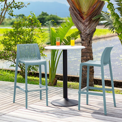 Set of Two 30" Baby Blue Heavy Duty Plastic Low Back Outdoor Bar Height Chairs