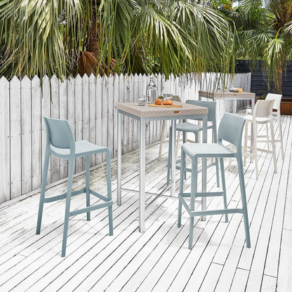 Set of Two 30" Taupe Heavy Duty Plastic Low Back Outdoor Bar Height Chairs