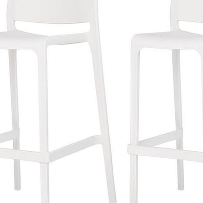 Set of Two 30" White Heavy Duty Plastic Low Back Outdoor Bar Height Chairs