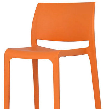Set of Two 30" Orange Heavy Duty Plastic Low Back Outdoor Bar Height Chairs