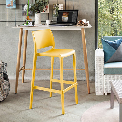 Set of Two 30" Yellow Heavy Duty Plastic Low Back Outdoor Bar Height Chairs