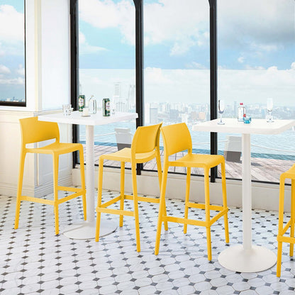 Set of Two 30" Yellow Heavy Duty Plastic Low Back Outdoor Bar Height Chairs