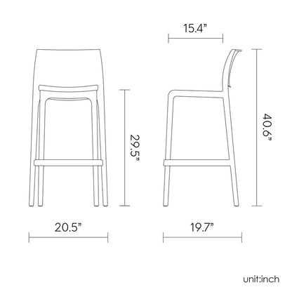 Set of Two 30" Yellow Heavy Duty Plastic Low Back Outdoor Bar Height Chairs