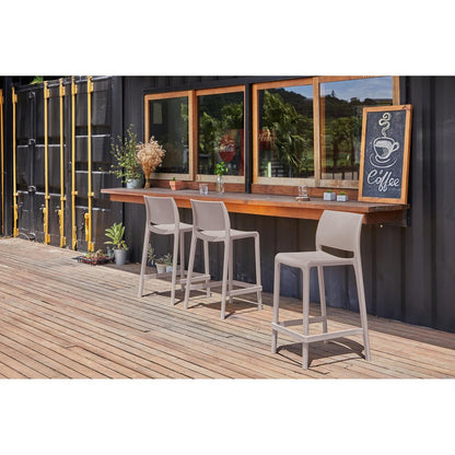 Set of Two 26" Taupe Heavy Duty Plastic Low Back Outdoor Counter Height Bar Chairs