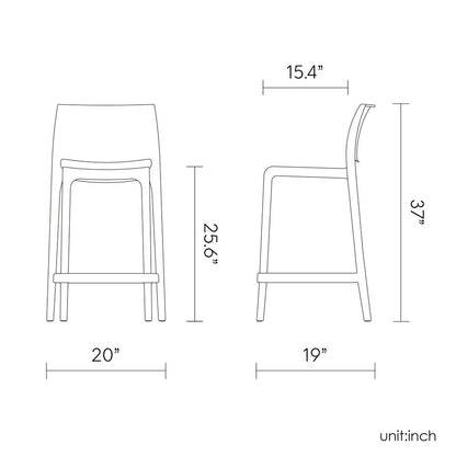 Set of Two 26" Orange Heavy Duty Plastic Low Back Outdoor Counter Height Bar Chairs
