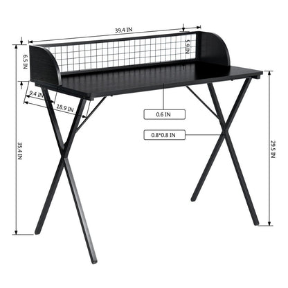 39" Black Wood and Metal X-Shape Computer Desk
