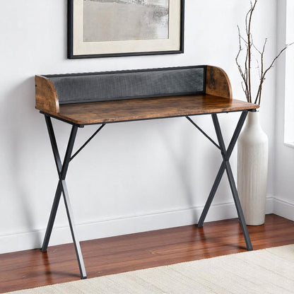 39" Brown and Black Wood and Metal X-Shape Computer Desk