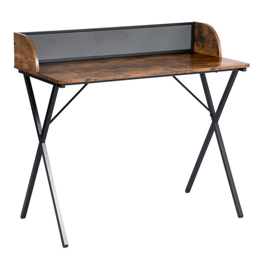 39" Brown and Black Wood and Metal X-Shape Computer Desk