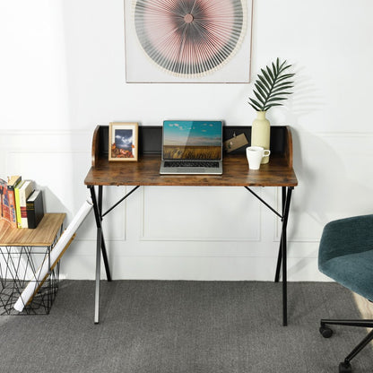 39" Brown and Black Wood and Metal X-Shape Computer Desk