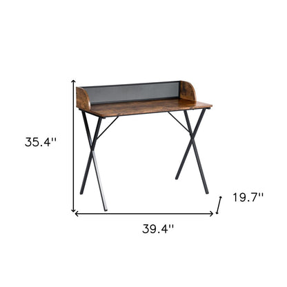 39" Brown and Black Wood and Metal X-Shape Computer Desk