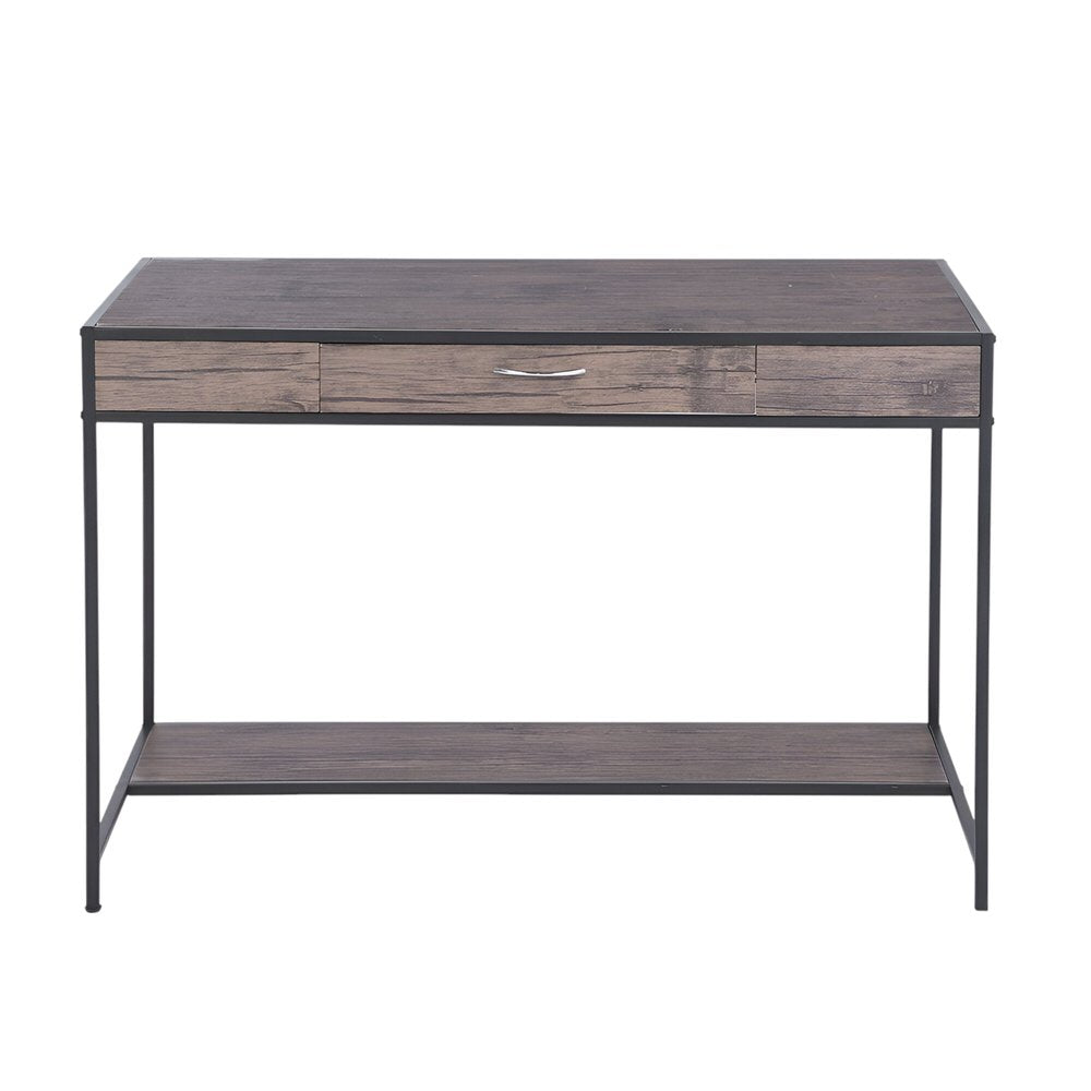 43" Brown and Black Wood and Metal H-Shape Computer Desk