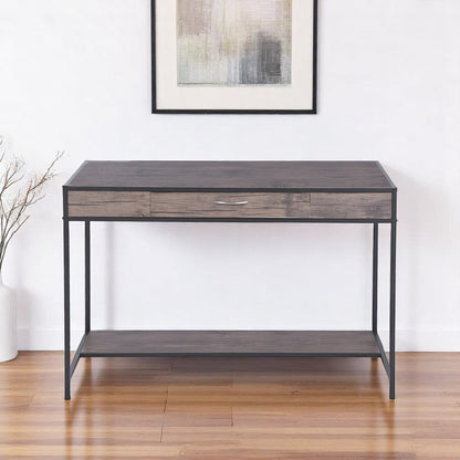 43" Brown and Black Wood and Metal H-Shape Computer Desk