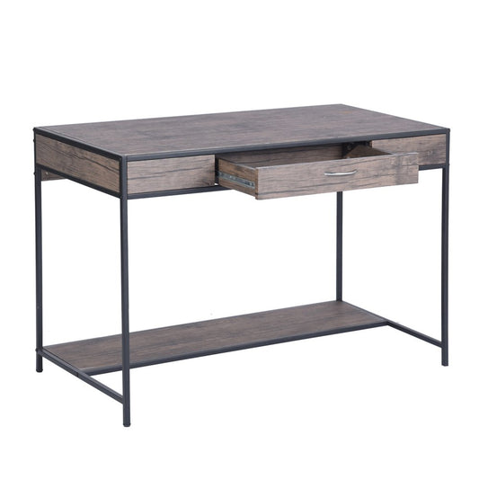 43" Brown and Black Wood and Metal H-Shape Computer Desk