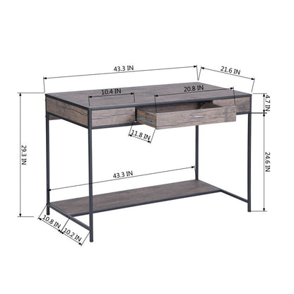 43" Brown and Black Wood and Metal H-Shape Computer Desk