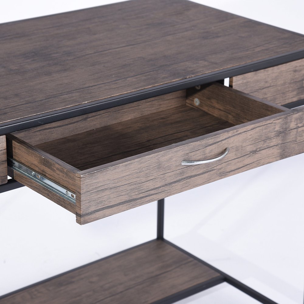 43" Brown and Black Wood and Metal H-Shape Computer Desk