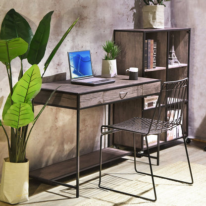 43" Brown and Black Wood and Metal H-Shape Computer Desk