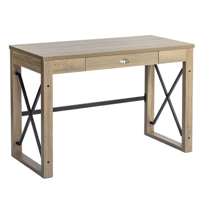 44" Oak and Black Wood and Metal Sled Computer Desk