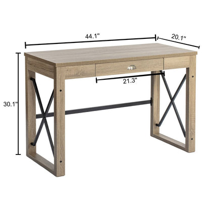 44" Oak and Black Wood and Metal Sled Computer Desk